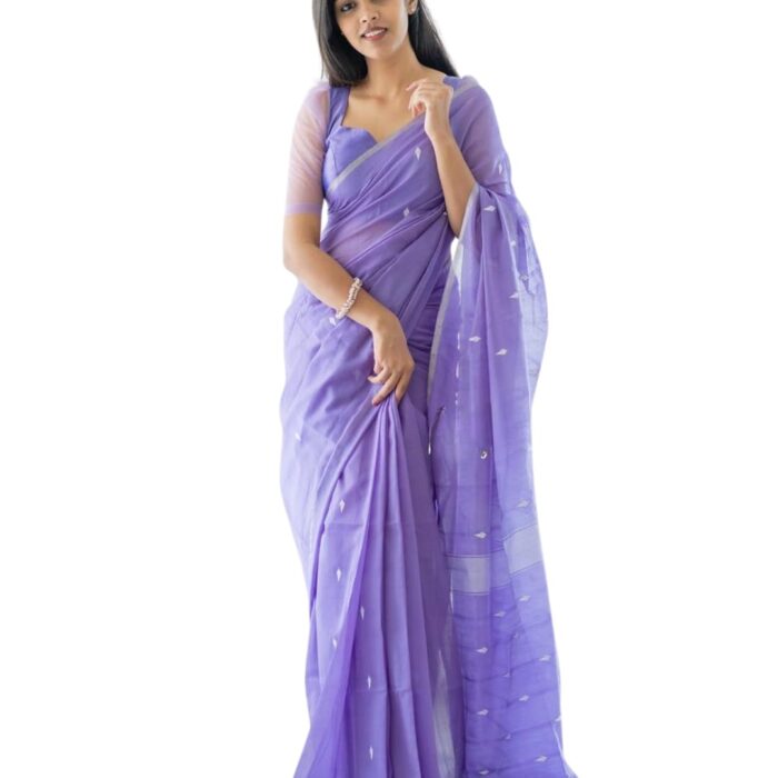 SGF11 Women's Kanjivaram Soft Cotton Linen Silk Saree With Blouse Piece (Lavender)
