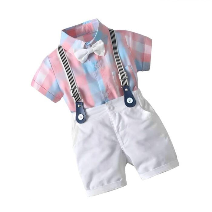 Dsnsenterprize Kids Boys Printed Cotton Short Sleeve Collared Neck Ethnic Wear Spandex Shirt & Shorts with Bow tie (DSNS_10130) (4-5 Years)